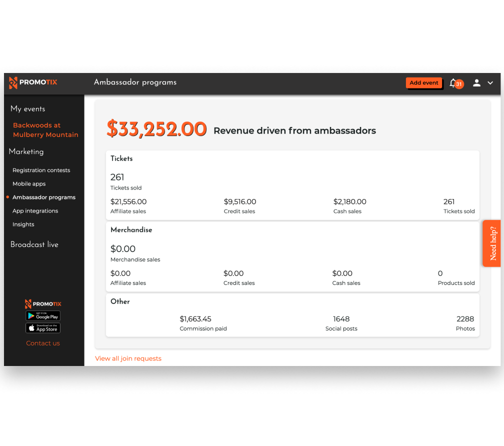 Ambassador and street team software for music events