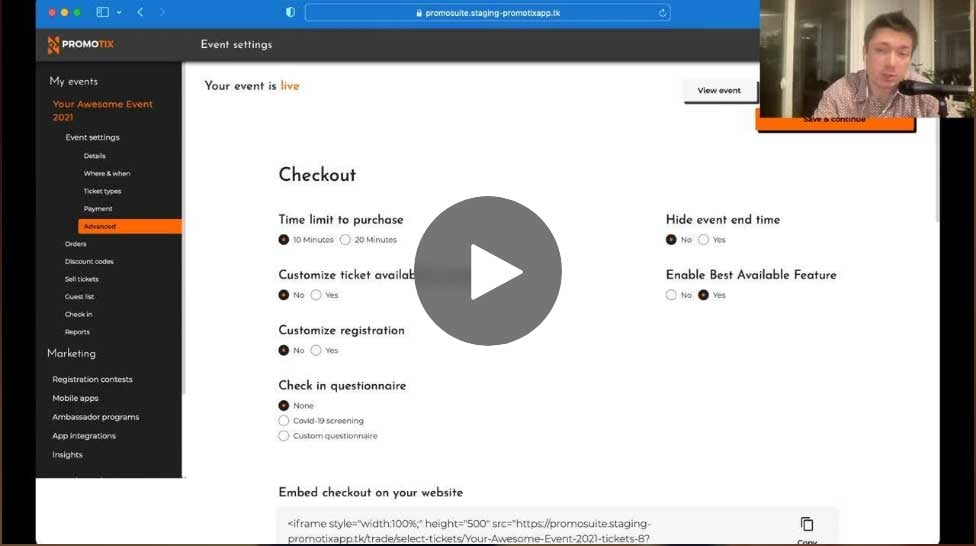 Create and sell tickets for events