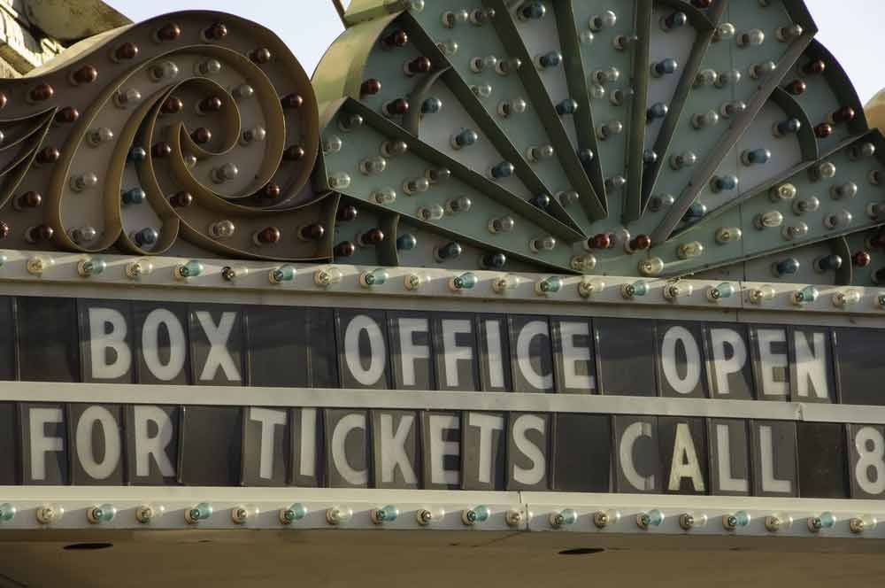 Theatrical marquee at dawn, downtown Aurora, Illinois-2